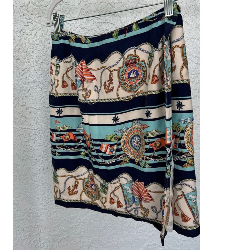 Talbots Petite Wrap Skirt - Size 8, Nautical Print
